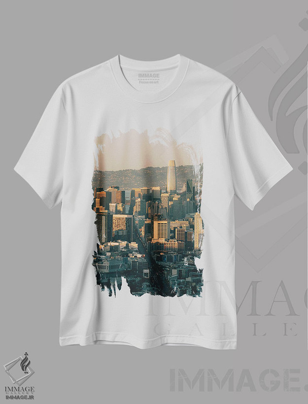 تیشرت طرح دار منظره مرکز شهر از تویین پیکس، مدیوم اثر جان بیلوس | فروشگاه ایماژ