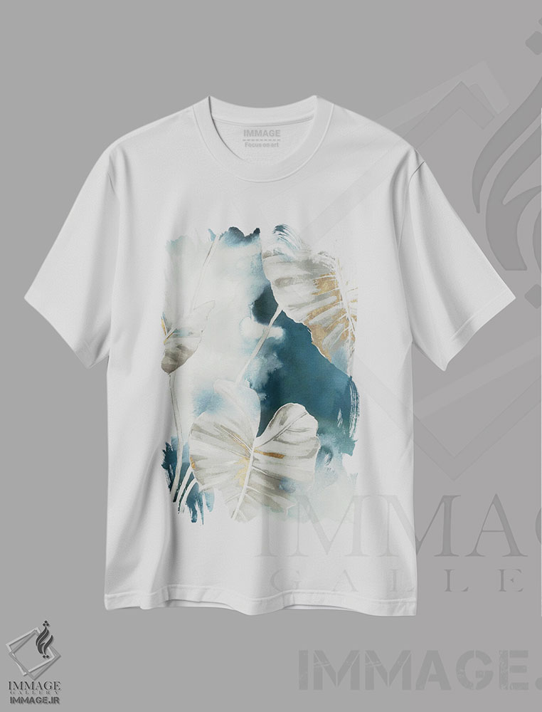 تیشرت طرح دار نخل های گرمسیری آبی، آبستره اثر الکس بلک | immage.ir