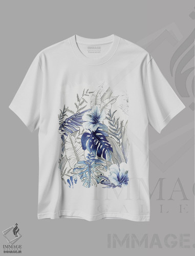 تیشرت طرح دار جنگل گرمسیری آبی I، دکور معاصر اثر الکس بلک | فروشگاه ایماژ