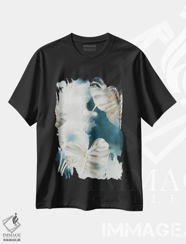 تیشرت طرح دار نخل های گرمسیری آبی، آبستره اثر الکس بلک | فروشگاه ایماژ