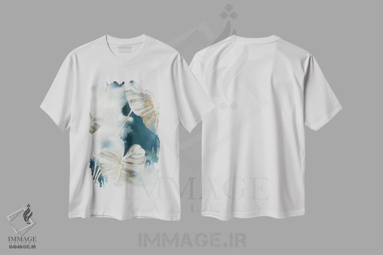 تیشرت طرح دار نخل های گرمسیری آبی، آبستره اثر الکس بلک | immage.ir