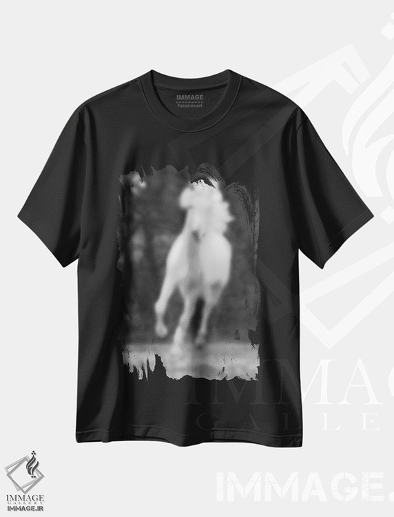 تیشرت طرح دار دونده محو، هنر تزئینی سیاه و سفید اثر فایو بای فایو کالکتیو | فروشگاه ایماژ