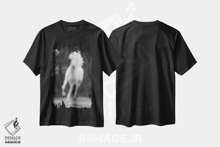 تیشرت طرح دار دونده محو، هنر تزئینی سیاه و سفید اثر فایو بای فایو کالکتیو | فروشگاه ایماژ