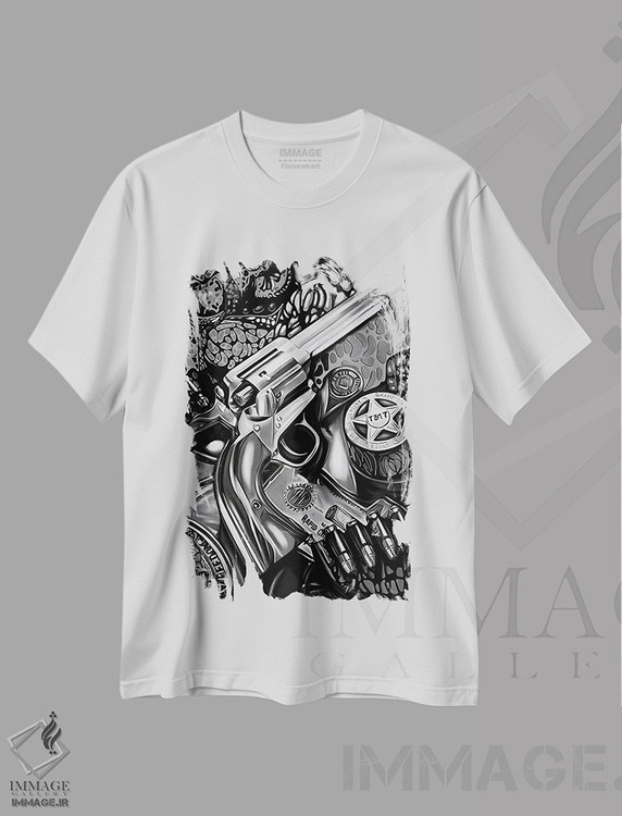 تیشرت طرح دار کلانتر غرب وحشی، هنر تزئینی سیاه و سفید اثر جی.بلو استودیو | فروشگاه ایماژ
