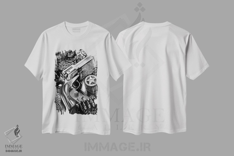 تیشرت طرح دار کلانتر غرب وحشی، هنر تزئینی سیاه و سفید اثر جی.بلو استودیو | فروشگاه ایماژ