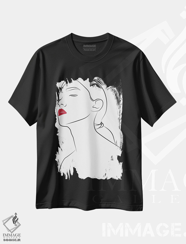تیشرت طرح دار بانویی با لب های قرمز، تزئینی اثر بلک پرینتس | فروشگاه ایماژ