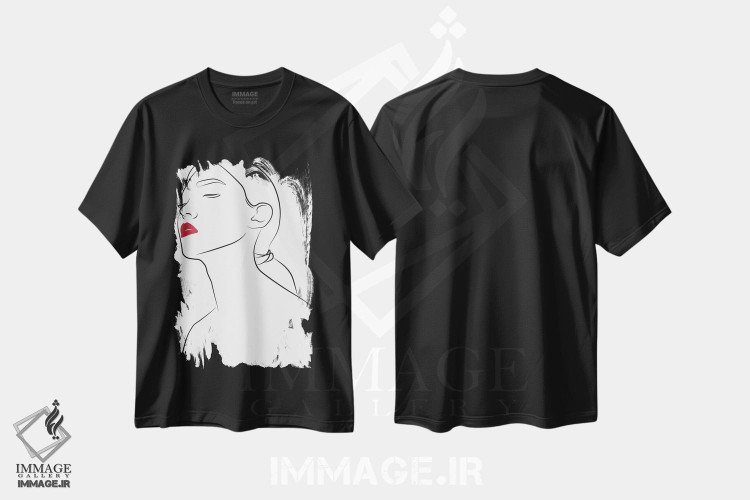 تیشرت طرح دار بانویی با لب های قرمز، تزئینی اثر بلک پرینتس | فروشگاه ایماژ