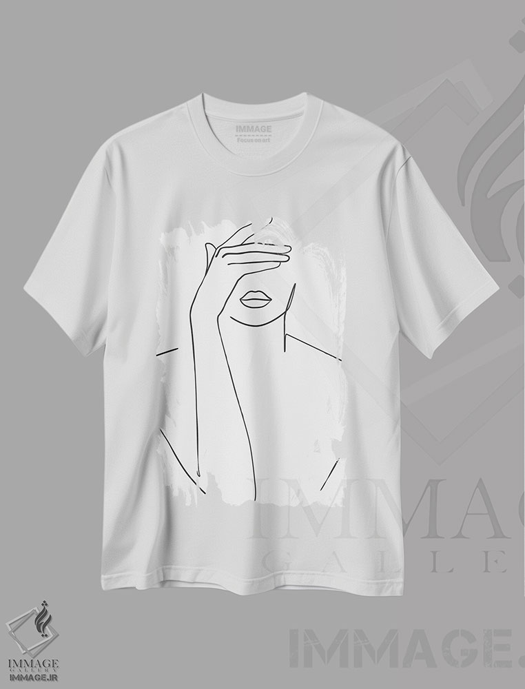 تیشرت طرح دار بانویی که صورتش را پنهان کرده، هنر تزئینی سیاه و سفید اثر بلک پرینتس | immage.ir