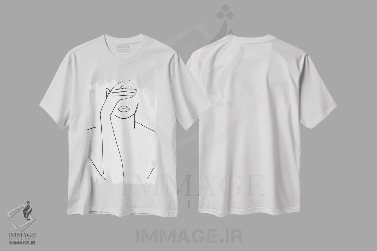 تیشرت طرح دار بانویی که صورتش را پنهان کرده، هنر تزئینی سیاه و سفید اثر بلک پرینتس | immage.ir