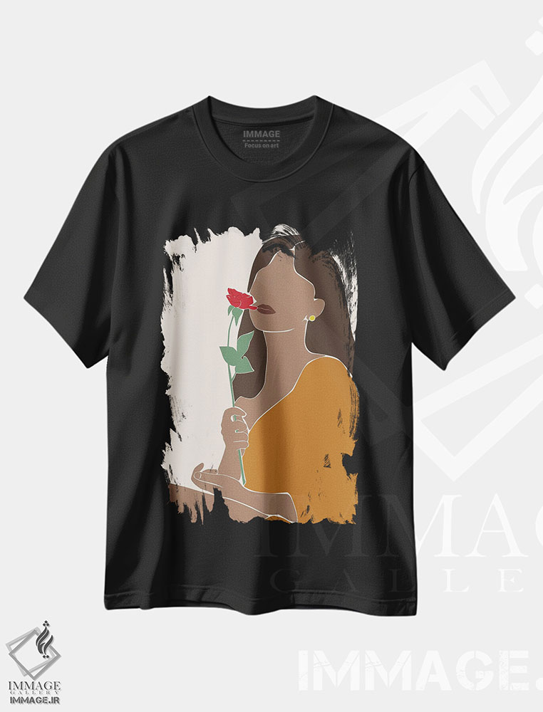 تیشرت طرح دار بانویی با گل رز، هنر آمریکایی آفریقایی تبار اثر بلک پرینتس | immage.ir