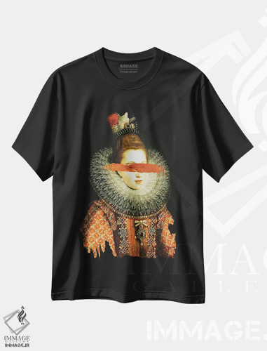 تیشرت طرح دار بانوی اشرافی با لباس نارنجی، هنر دیجیتال اثر بونا فیدسا | فروشگاه ایماژ