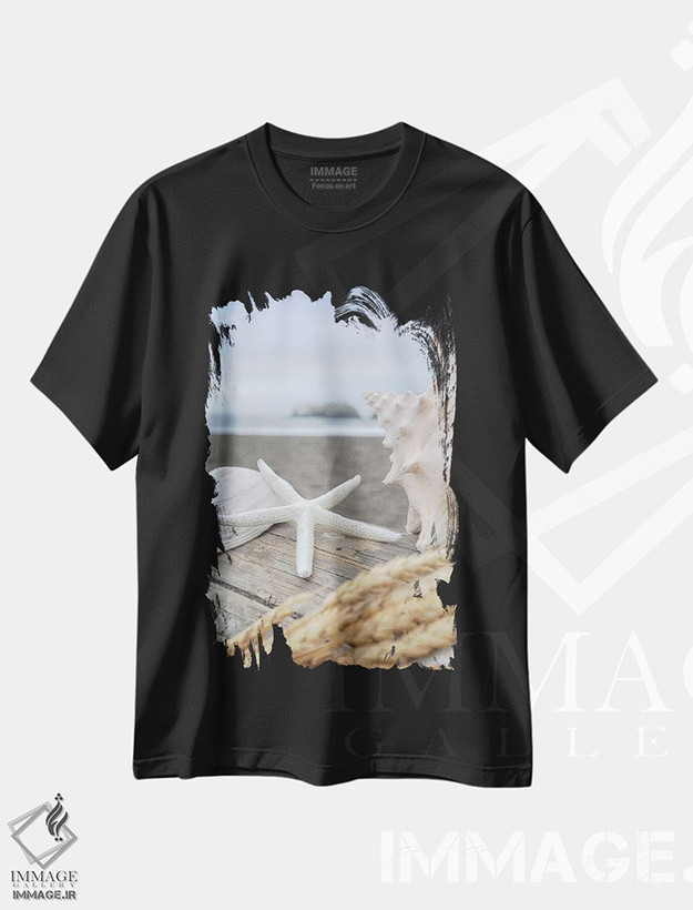 تیشرت طرح دار صدف های ساحل هلالی XII، دکور ساحلی اثر آلن بلاوشتاین | فروشگاه ایماژ