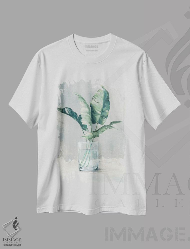 تیشرت طرح دار برگ ها در لیوان II، دکور معاصر اثر الکس بلک | فروشگاه ایماژ