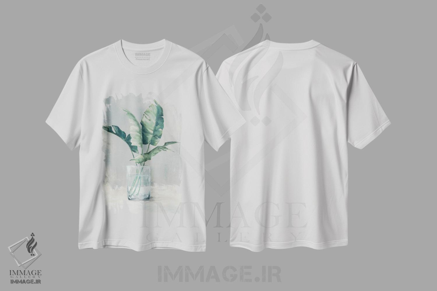 تیشرت طرح دار برگ ها در لیوان II، دکور معاصر اثر الکس بلک | فروشگاه ایماژ