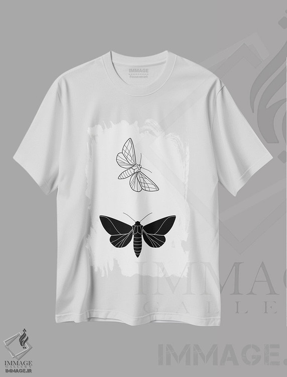 تیشرت طرح دار پروانه ها، هنر تزئینی سیاه و سفید اثر بلک پرینتس | immage.ir
