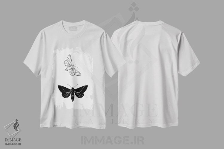 تیشرت طرح دار پروانه ها، هنر تزئینی سیاه و سفید اثر بلک پرینتس | immage.ir