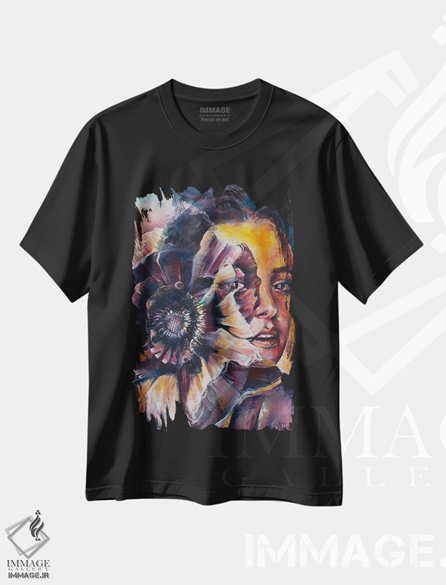 تیشرت طرح دار نگاه و گلبرگ ها، هنر فاخر معاصر اثر بلول آرت | فروشگاه ایماژ