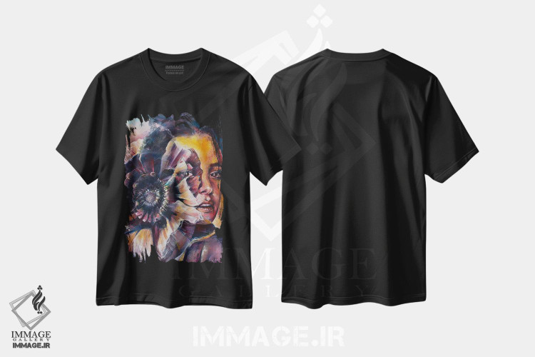 تیشرت طرح دار نگاه و گلبرگ ها، هنر فاخر معاصر اثر بلول آرت | فروشگاه ایماژ
