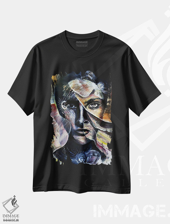 تیشرت طرح دار زن با گلبرگ ها، هنر فاخر معاصر اثر بلول آرت | immage.ir