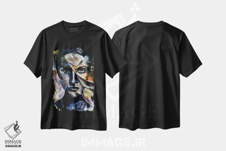 تیشرت طرح دار زن با گلبرگ ها، هنر فاخر معاصر اثر بلول آرت | immage.ir