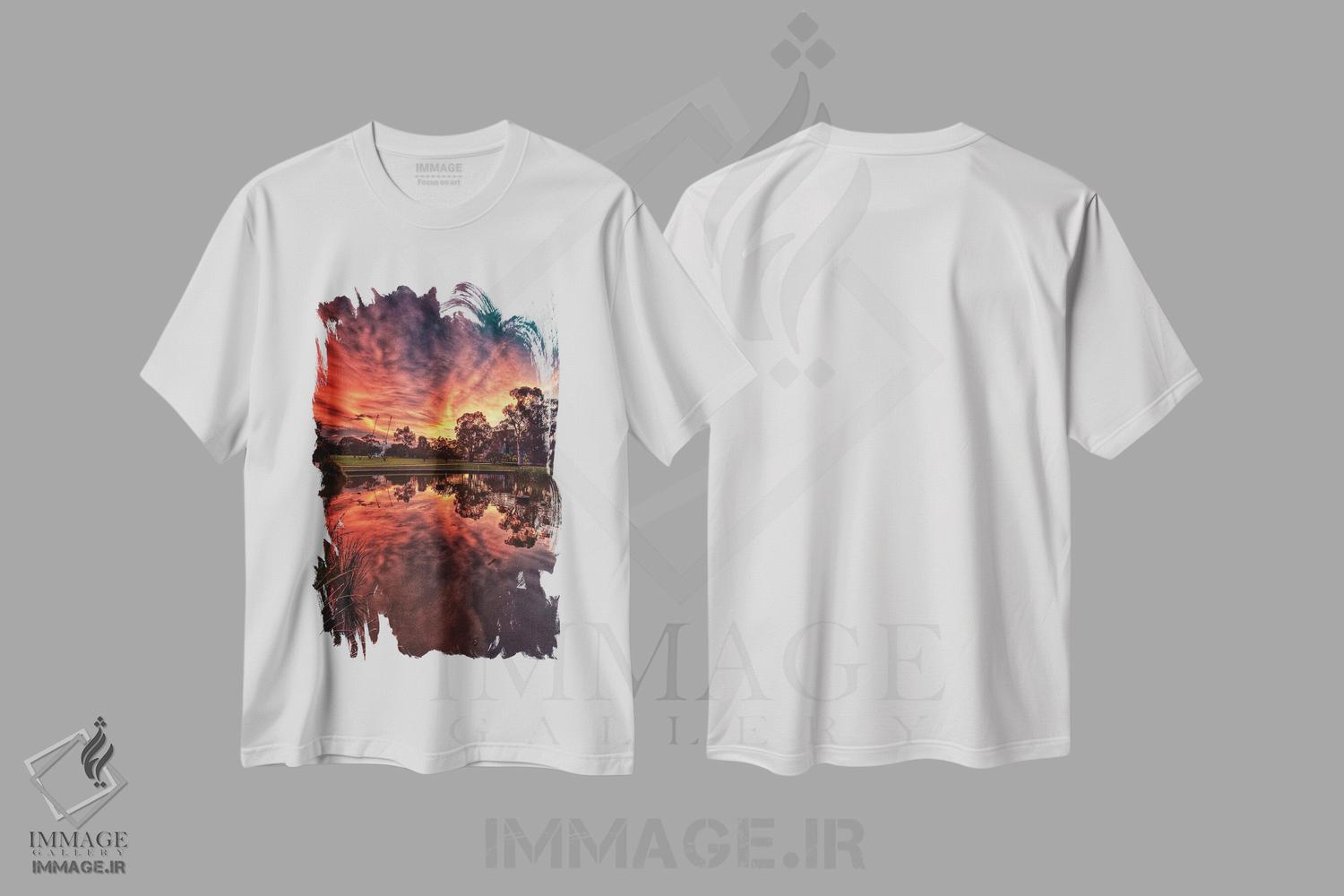 تیشرت طرح دار دریاچهٔ غروب، مدیوم اثر بن مولدر | immage.ir