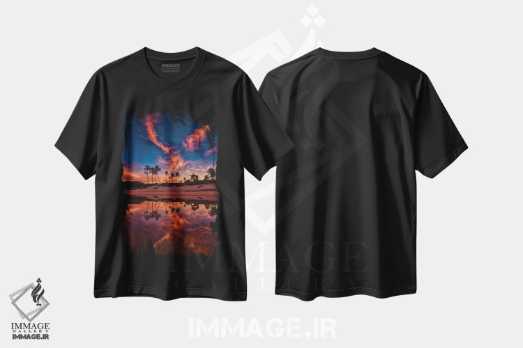 تیشرت طرح دار ابرهای بلند بر فراز نخل ها، مدیوم اثر بن مولدر | فروشگاه ایماژ