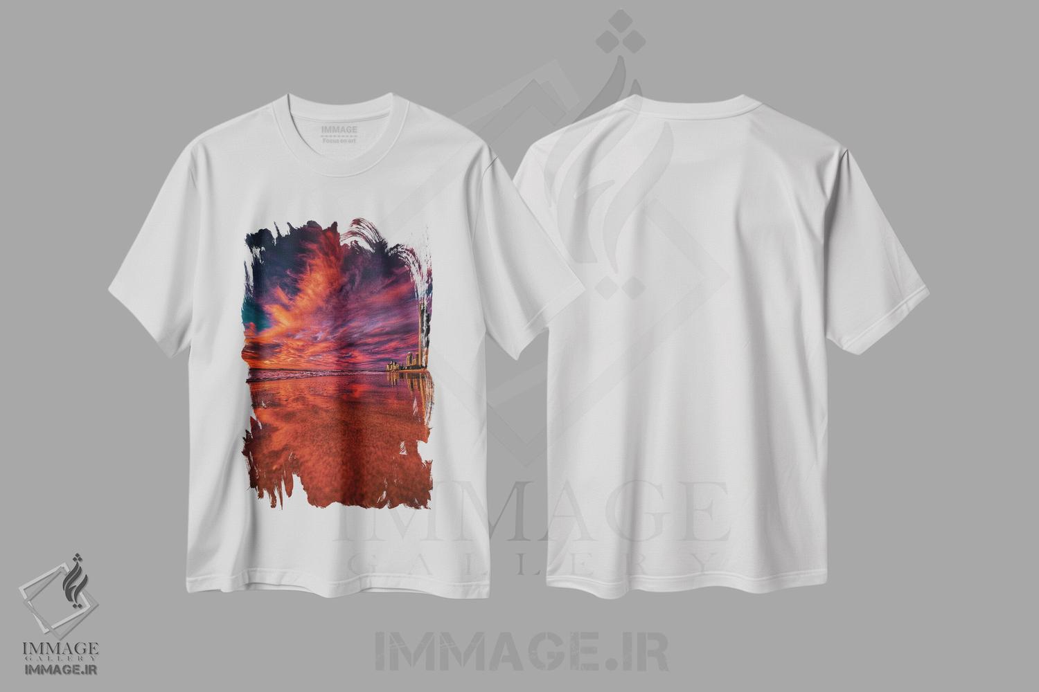 تیشرت طرح دار ساحل طلوع آفتاب شهر، مدیوم اثر بن مولدر | immage.ir