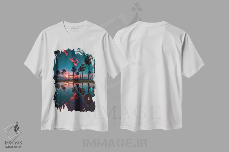 تیشرت طرح دار درختان نخل، مدیوم اثر بن مولدر | immage.ir