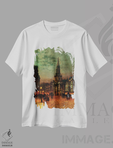 تیشرت طرح دار 1885,خیابان بلکمن، ۱۸۸۵، هنر فاخر کلاسیک اثر جان اتکینسون گریمشا | فروشگاه ایماژ