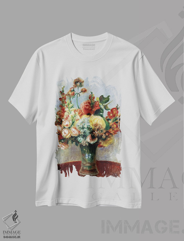 تیشرت طرح دار گل ها در گلدان، هنر فاخر کلاسیک اثر پیر-اوگوست رنوار | فروشگاه ایماژ