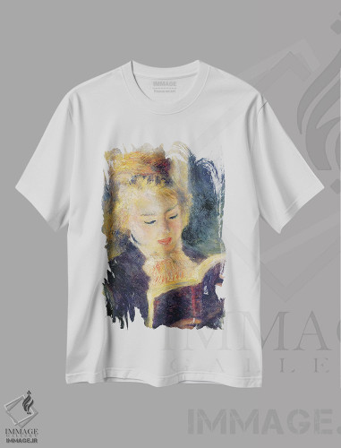 تیشرت طرح دار 1874,دختر در حال مطالعه، ۱۸۷۴، هنر فاخر کلاسیک اثر پیر-اوگوست رنوار | فروشگاه ایماژ