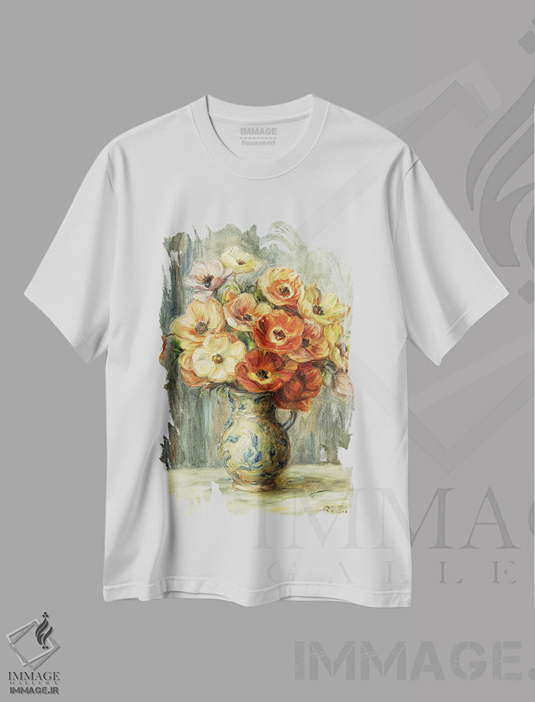 تیشرت طرح دار گلدان گل شقایق، هنر فاخر کلاسیک اثر پیر-اوگوست رنوار | immage.ir