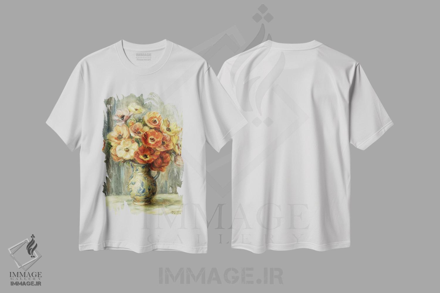تیشرت طرح دار گلدان گل شقایق، هنر فاخر کلاسیک اثر پیر-اوگوست رنوار | immage.ir