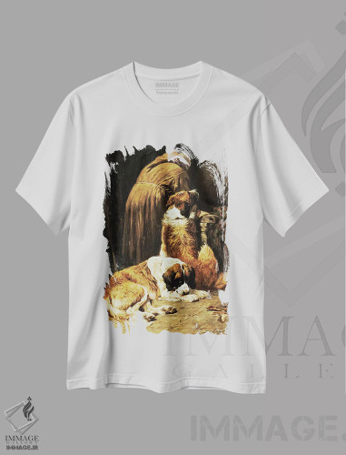 تیشرت طرح دار ایمان سنت برنارد، هنر فاخر کلاسیک اثر جان امس | فروشگاه ایماژ