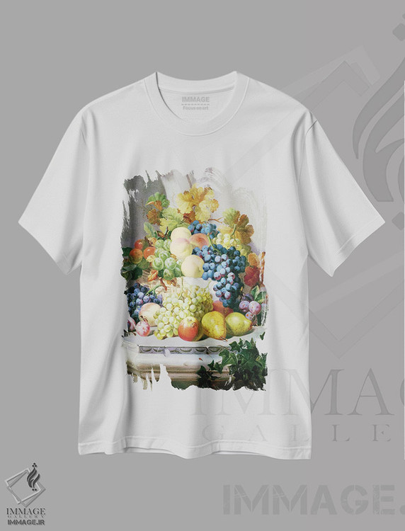تیشرت طرح دار طبیعت بی جان با انگور و گلابی، هنر فاخر کلاسیک اثر الویز هریت استنارد | immage.ir