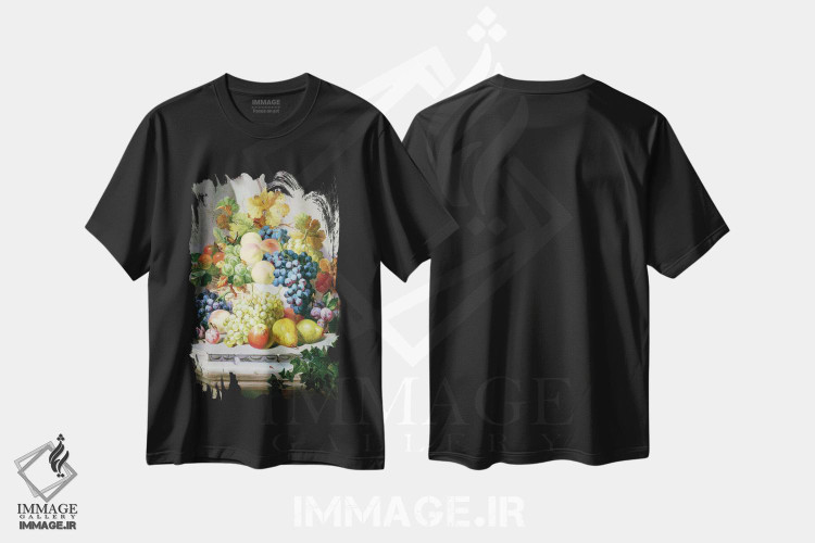 تیشرت طرح دار طبیعت بی جان با انگور و گلابی، هنر فاخر کلاسیک اثر الویز هریت استنارد | فروشگاه ایماژ