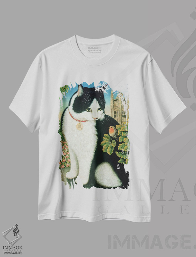 تیشرت طرح دار همفری، گربه داونینگ استریت، ۱۹۹۵، هنر فاخر کلاسیک اثر فرانسیس برومفیلد | immage.ir