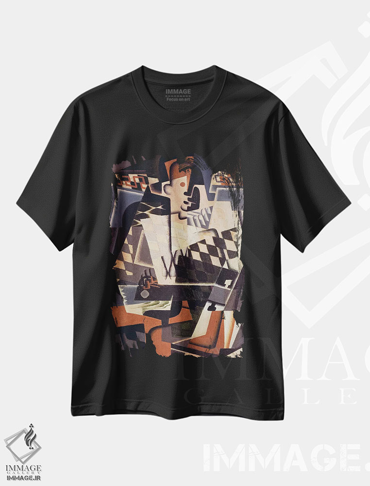 تیشرت طرح دار هارلکین با گیتار، ۱۹۱۷، آبستره اثر خوان گрис | فروشگاه ایماژ