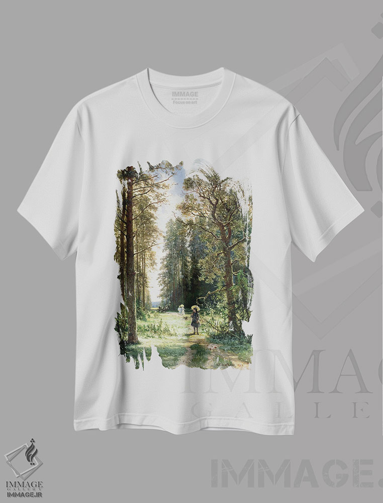 تیشرت طرح دار 1880,مسیر میان جنگل، ۱۸۸۰، هنر فاخر کلاسیک اثر ایوان ایوانوویچ شیشکین | immage.ir