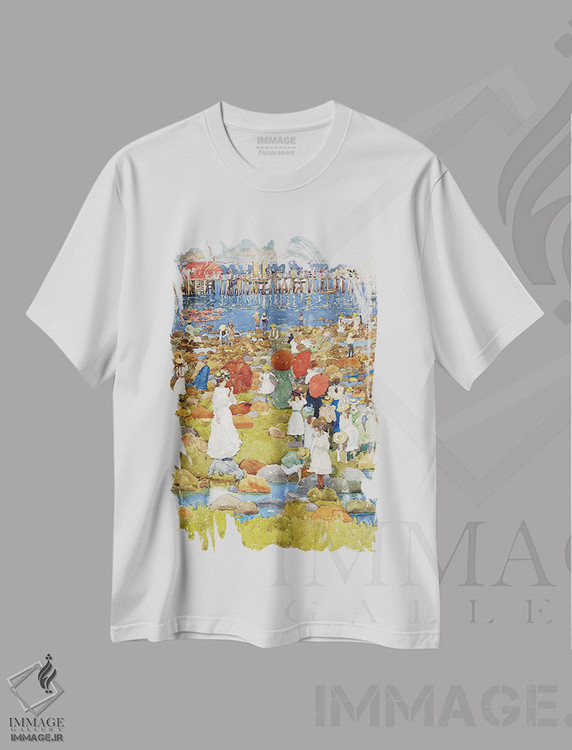 تیشرت طرح دار ساحل سنگی، دکور ساحلی اثر موریس برزیل پرندرگست | immage.ir