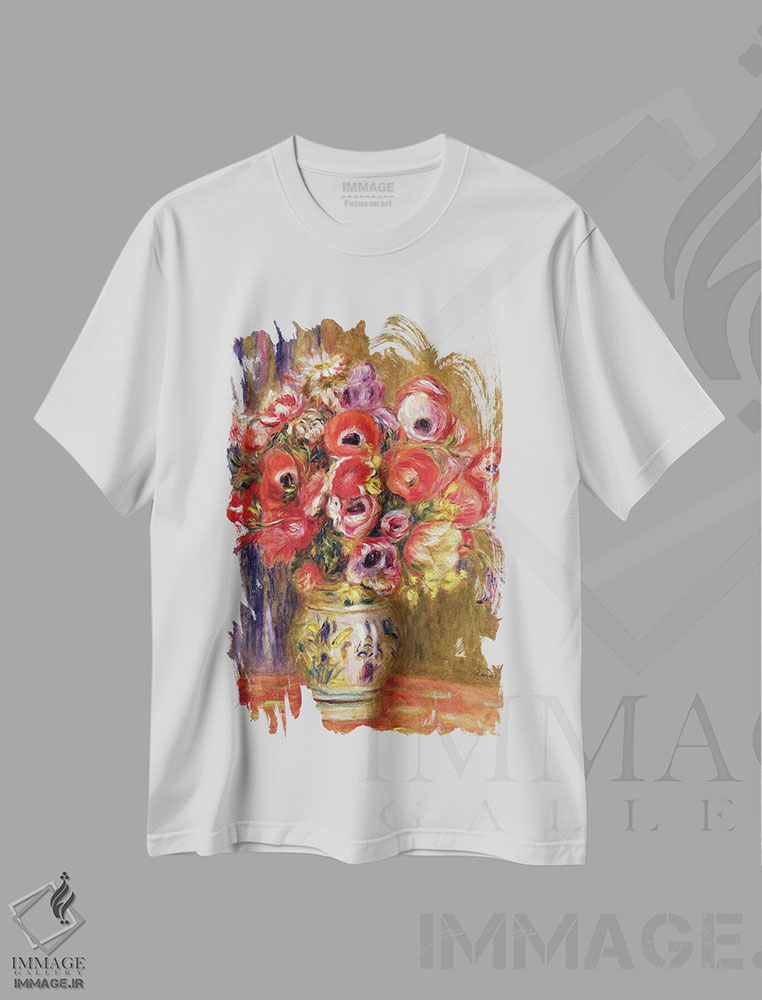 تیشرت طرح دار c.1895,گلدان لاله و شقایق، حدود ۱۸۹۵، هنر فاخر کلاسیک اثر پیر-اوگوست رنوار | فروشگاه ایماژ