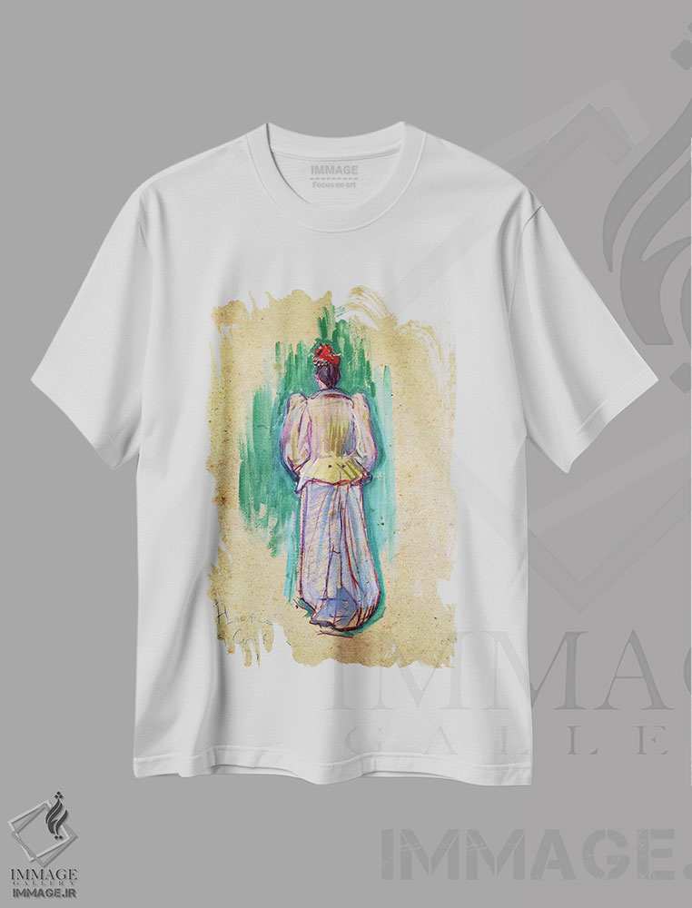 تیشرت طرح دار بانوی قدم زن، هنر فاخر کلاسیک اثر آنری دو تولوز-لوترک | فروشگاه ایماژ