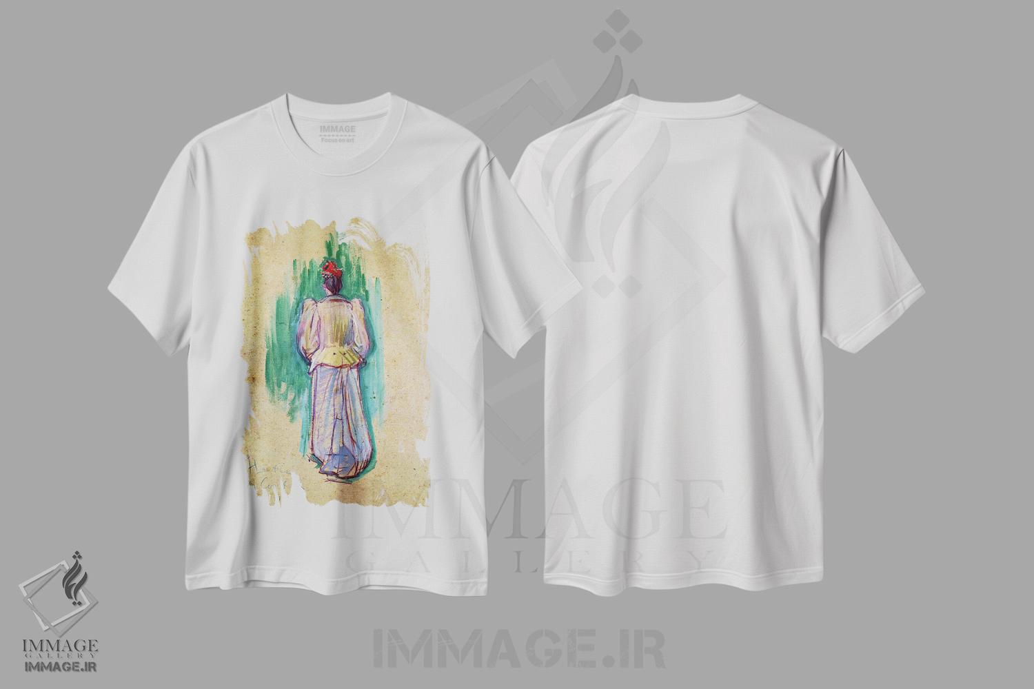 تیشرت طرح دار بانوی قدم زن، هنر فاخر کلاسیک اثر آنری دو تولوز-لوترک | فروشگاه ایماژ