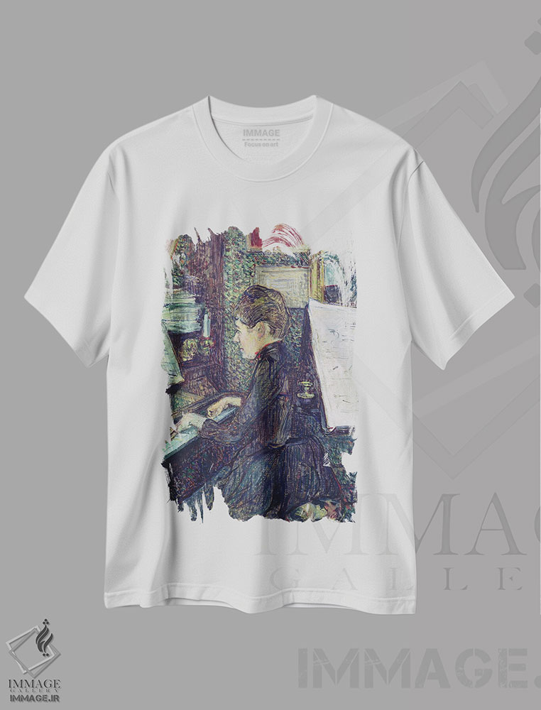 تیشرت طرح دار 1890,دوشیزه دیهو کنار پیانو، ۱۸۹۰، هنر فاخر کلاسیک اثر آنری دو تولوز-لوترک | فروشگاه ایماژ