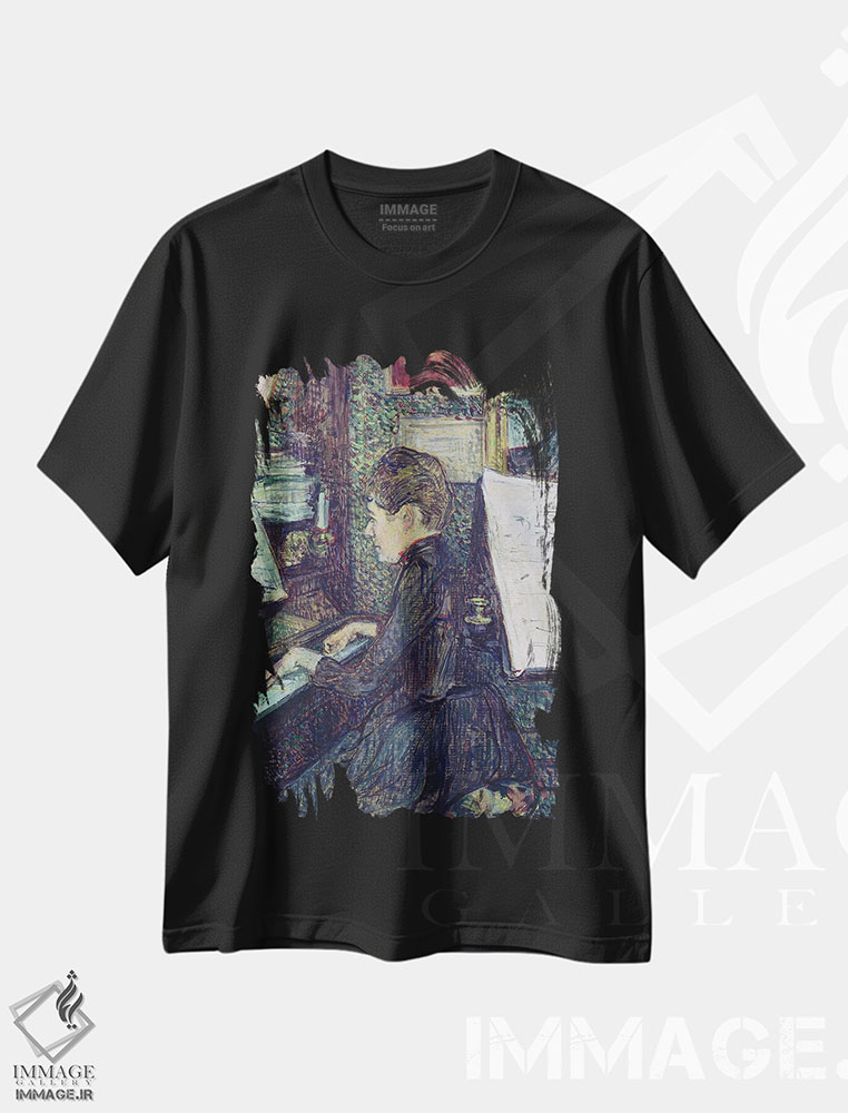 تیشرت طرح دار 1890,دوشیزه دیهو کنار پیانو، ۱۸۹۰، هنر فاخر کلاسیک اثر آنری دو تولوز-لوترک | immage.ir