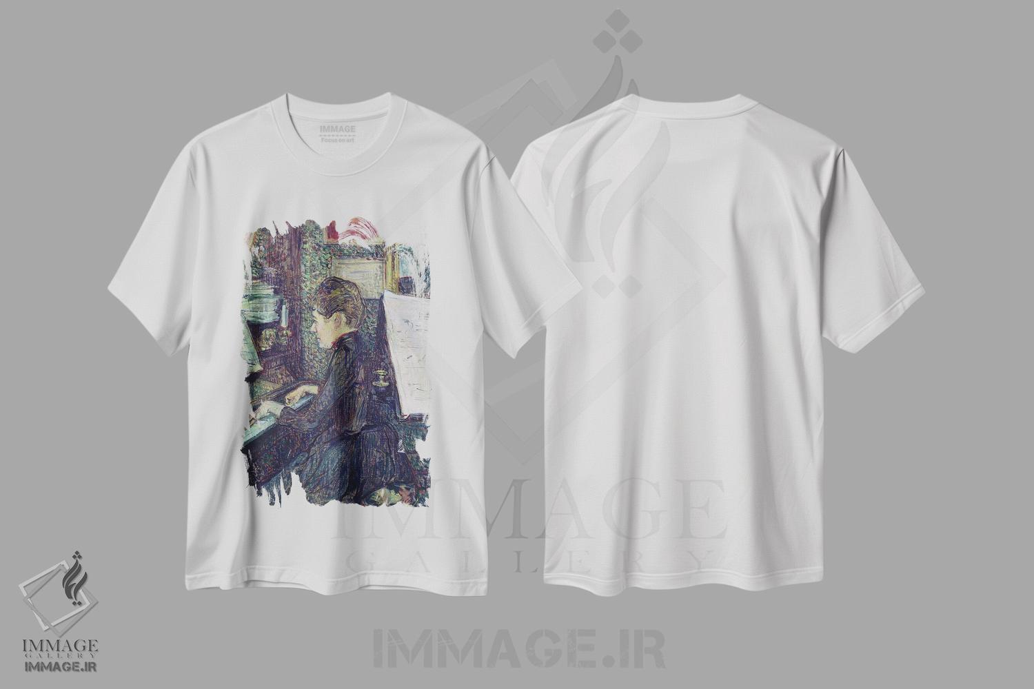 تیشرت طرح دار 1890,دوشیزه دیهو کنار پیانو، ۱۸۹۰، هنر فاخر کلاسیک اثر آنری دو تولوز-لوترک | فروشگاه ایماژ