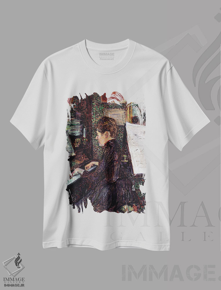 تیشرت طرح دار 1890,خانم دیهو کنار پیانو، ۱۸۹۰، هنر فاخر کلاسیک اثر آنری دو تولوز-لوترک | فروشگاه ایماژ