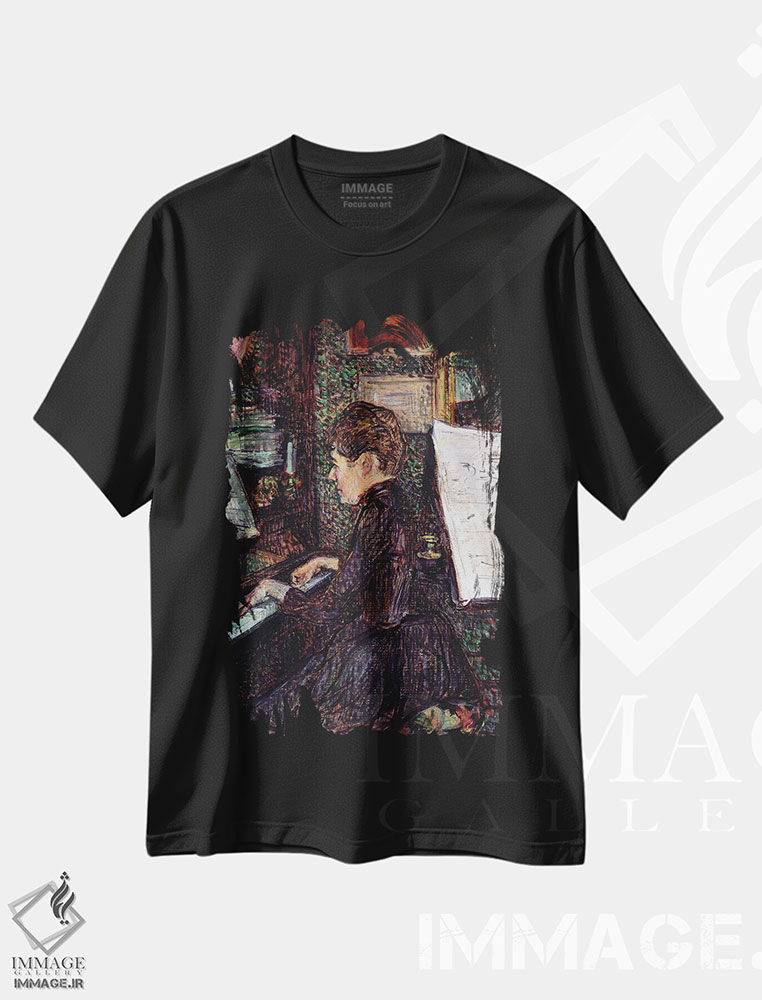 تیشرت طرح دار 1890,خانم دیهو کنار پیانو، ۱۸۹۰، هنر فاخر کلاسیک اثر آنری دو تولوز-لوترک | immage.ir