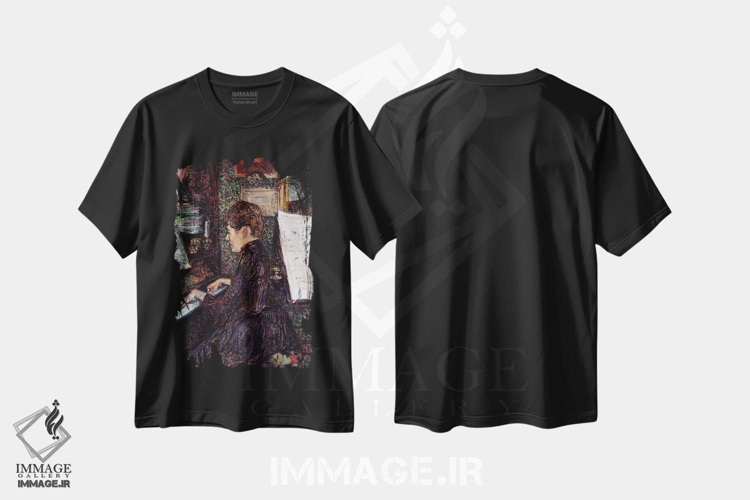 تیشرت طرح دار 1890,خانم دیهو کنار پیانو، ۱۸۹۰، هنر فاخر کلاسیک اثر آنری دو تولوز-لوترک | immage.ir