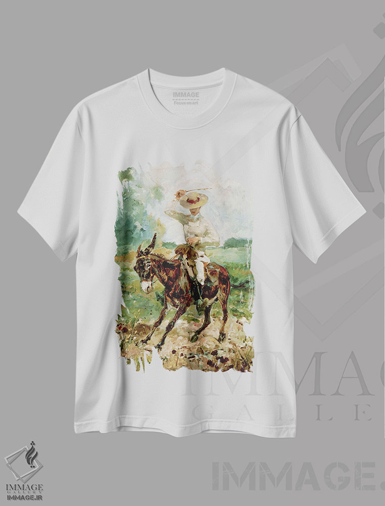 تیشرت طرح دار رائول تاپی دو سلِیرَن بر الاغ، هنر فاخر کلاسیک اثر آنری دو تولوز-لوترک | immage.ir